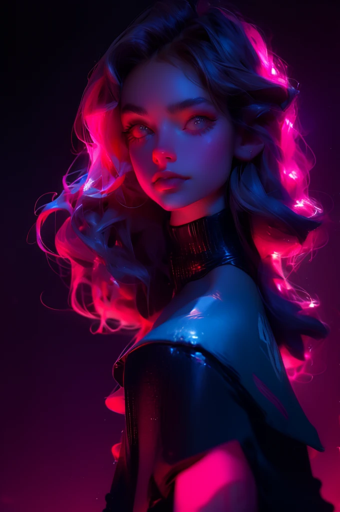 fashion portrait color photograph, woman, neon lights