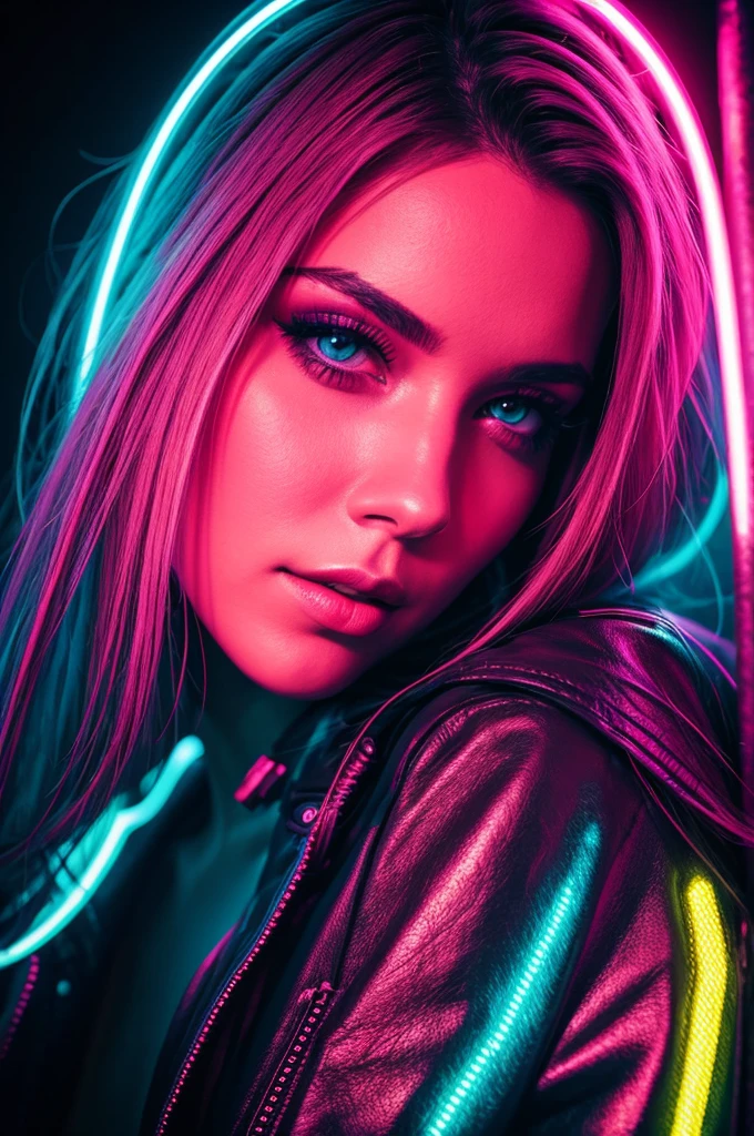 fashion portrait color photograph, woman, neon lights