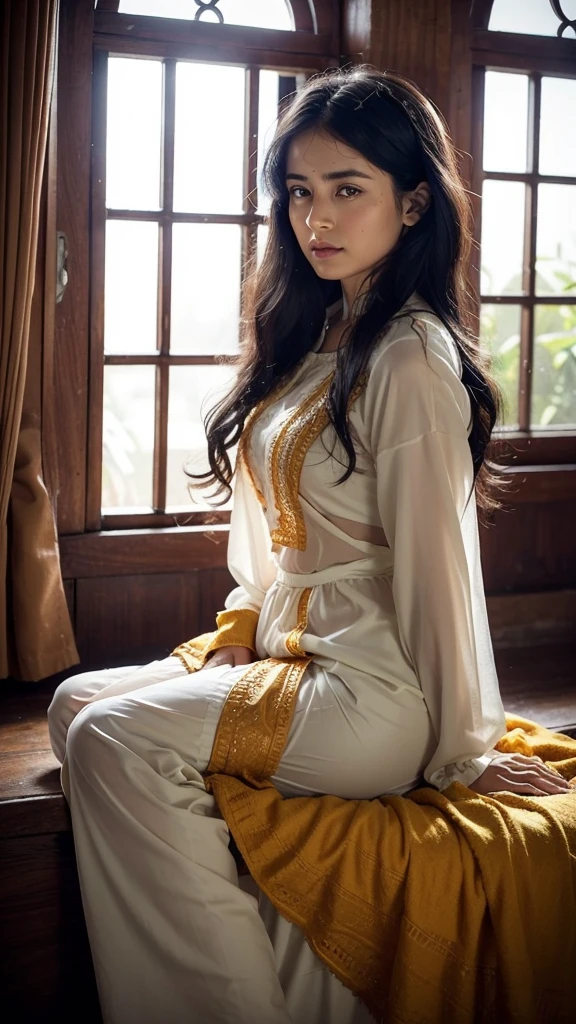 Close short : A young woman's bedroom in India, bathed in the soft afternoon light filtering through a large window. The room is decorated with vibrant textiles and warm wood furniture, but a sense of melancholy hangs in the air.
Character: An Indian woman in her late s, early twenties. Her long, dark hair cascades down her back in gentle waves. Her beauty is undeniable, with warm brown skin, large, expressive eyes (color of your choice) and a delicate nose. However, her eyes are downcast, and a frown creases her brow.
Details:
She's dressed in a simple salwar kameez, the fabric contrasting with the ornately patterned curtains framing the window.
Raindrops streak the glass, blurring the vibrant scene outside. Is it a sudden downpour interrupting a sunny day, or a gentle, melancholic drizzle?
On the windowsill sits a single wilting marigold flower, its vibrant orange a stark contrast to her mood.
A half-written letter lies crumpled on the floor beside her.
Possible Emotions:
Loneliness
Longing
Disappointment
Frustration
Uncertainty
Prompt Questions:
What's causing her sadness? Is it a fight with a loved one, a missed opportunity, or a deeper, existential worry?
What's the story behind the crumpled letter? Was it a love confession, a heartfelt plea, or a goodbye?
Is there a flicker of hope in her eyes despite the sadness? What might bring her a smile?
Bonus:
Give the scene a title that reflects the character's emotions.
I hope this detailed prompt helps you create a beautiful and evocative image!
tune
share
more_vert
expand_content
add_photo_alternatephoto_camera
mic
send
Gemini may display inaccurate info, including about people, so double-check its responses. Your privacy and