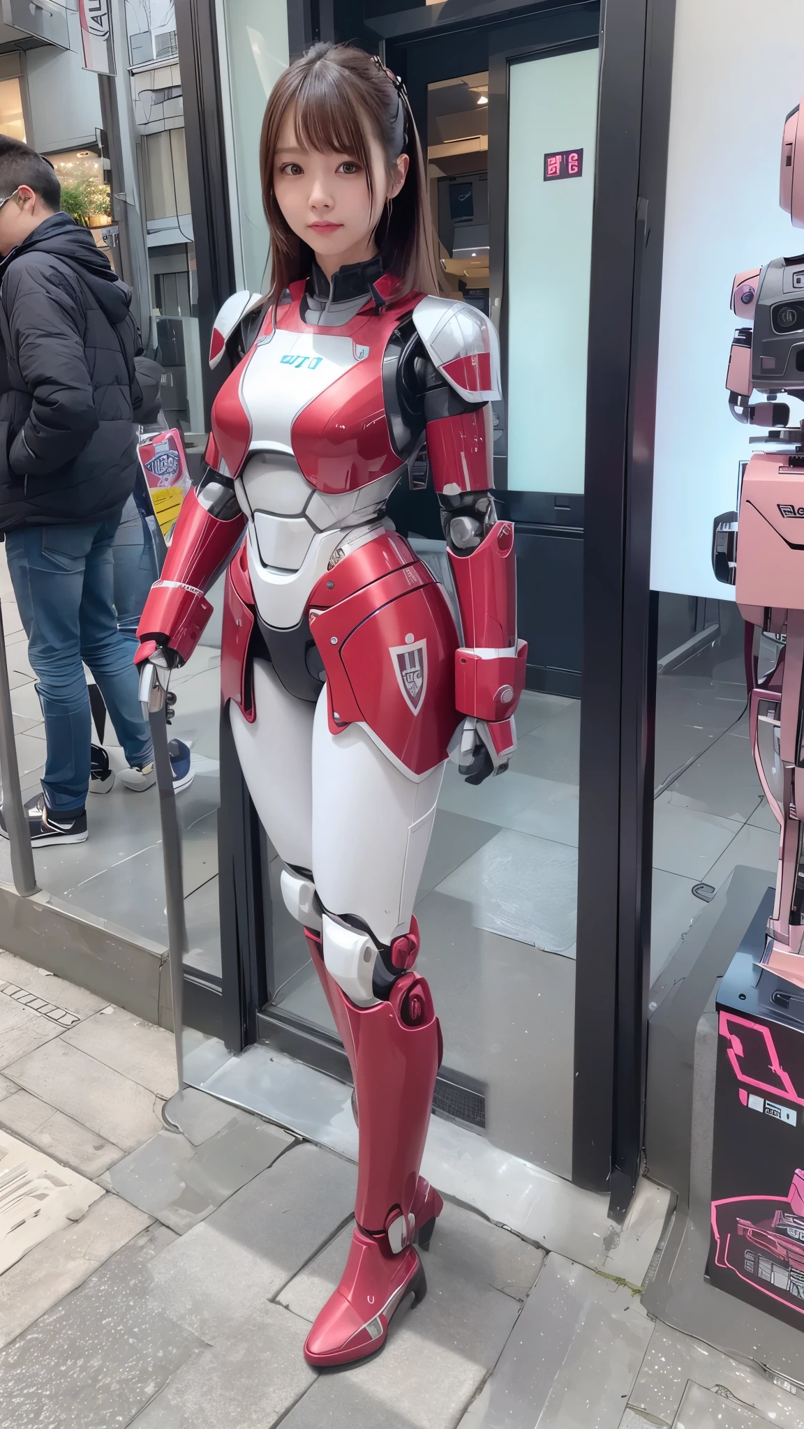 one robot woman, hyperdetailed face, Super well-formed face, armored robot, Police, robot, perfect-female-robot, perfect-mechanical-body