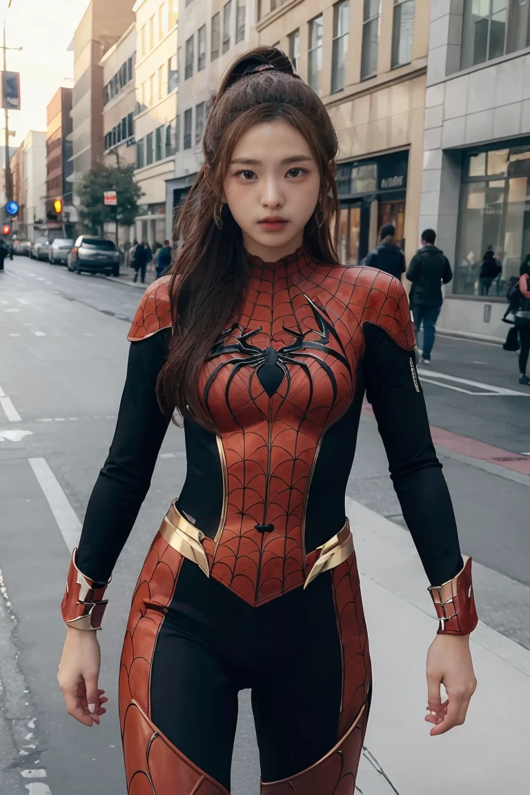 (masterpiece), best quality, perfect body, 18yo GIRL, spiderman armor suit, 