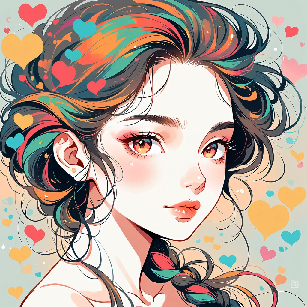 Black Star Red and White style, Simple Line Initialism,Abstract art,Urban Background, colorful hearts ,(((The most beautiful girl of all time))), Lips in love