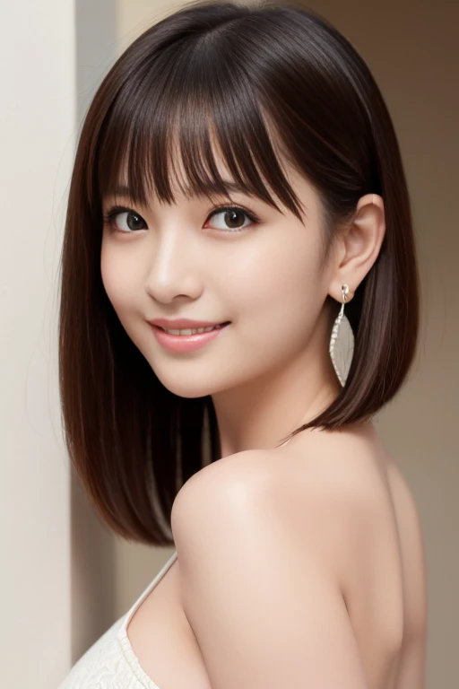(masterpiece)、(Highest quality:1.5)、(Photorealistic:1.2)、(Surreal), (High resolution), (Realistic), (Post-processing),(Sharp focus), Sharp focus:1.2,Backlight, (Improvement of quality:1.4), Healthy thighs、(Narrow waist)、Big Ass、((Perfectly detailed five-fingered hands)),(Anatomically correct body)、((1 female:1.4))、Japanese、Realistic Skin、(Small chest:1.4)、Bust size is B cup、Pretty woman with perfect figure:1.4,(from the front:1.5), (Enhances the beauty of skin texture:1.1),No makeup、美しいBlack Hair、最高のsmile、Natural color lip、(Small Mouth:1.4)、(Oval Face)、Even bangs、Hide eyebrows with bangs、((29-year-old woman))、Bob Hair、Hair blowing in the wind, (Black Hair, Iris, Watery eyes, Shining Eyes, Bob Cut Hair, Small earrings,), Hair behind the ear、No makeup、(Drooping eyes)、Drooping eye corners、Photos taken by a professional photographer,1 girl, かわいいsmile,whole body、(((One lovely woman)),((優しい大きなsmile)),(( Small breasts,Small breastsの谷間)),((((Plump Cheeks)))),((whole body:1.5)),(((((Photorealistic:1.4))),((((whole body写真))),(The body is slim)),((Lens flare),(Narrow waist)),Standing Random Pose, smile, Natural Breasts, Perfect lighting, (Mysterious), Clear and detailed,Stylish short sleeve top、Silky Hair、30-year-old woman(背景にWhite wall、Straight hair:1.4)、White wall、In front of the white door、(窓のあるWhite wallの部屋)、((Highest quality、8K、masterpiece:1.3))、超High resolution、(photoGenuineistic:1.4)、RAW Photos、Japanese,(detailed aspects)、Genuine、Photographed in natural light、Highly detailed face and skin texture、Highly detailed lips、The correct state of the human body、Natural color lip、Shiny Hair,