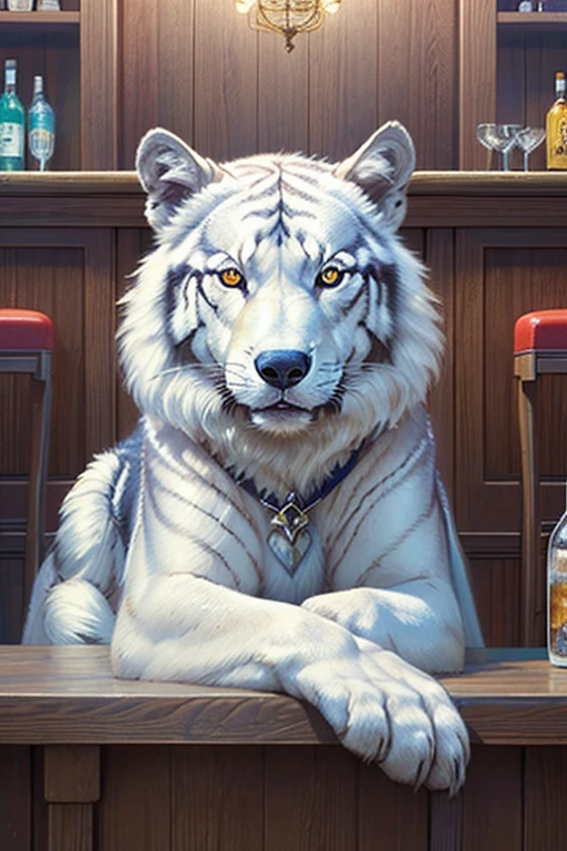 ((Highest quality)), ((masterpiece)), Wolf,performer, silence, bar counter, breathe, 美Shi,god々Shi,Face close-up,front