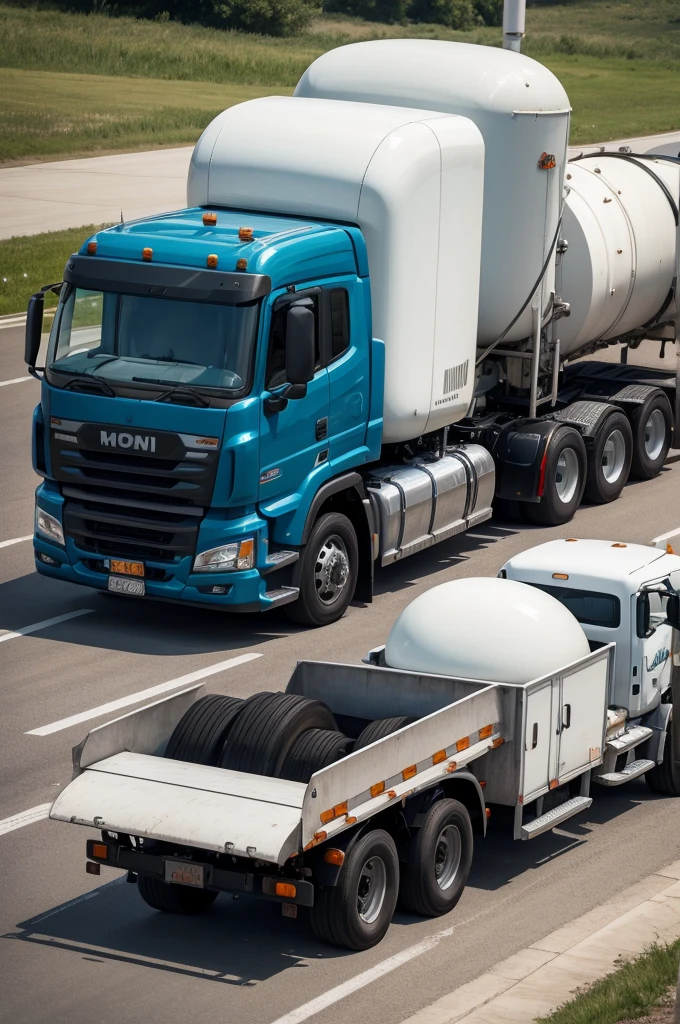 Fuel tank truck next to truck with body