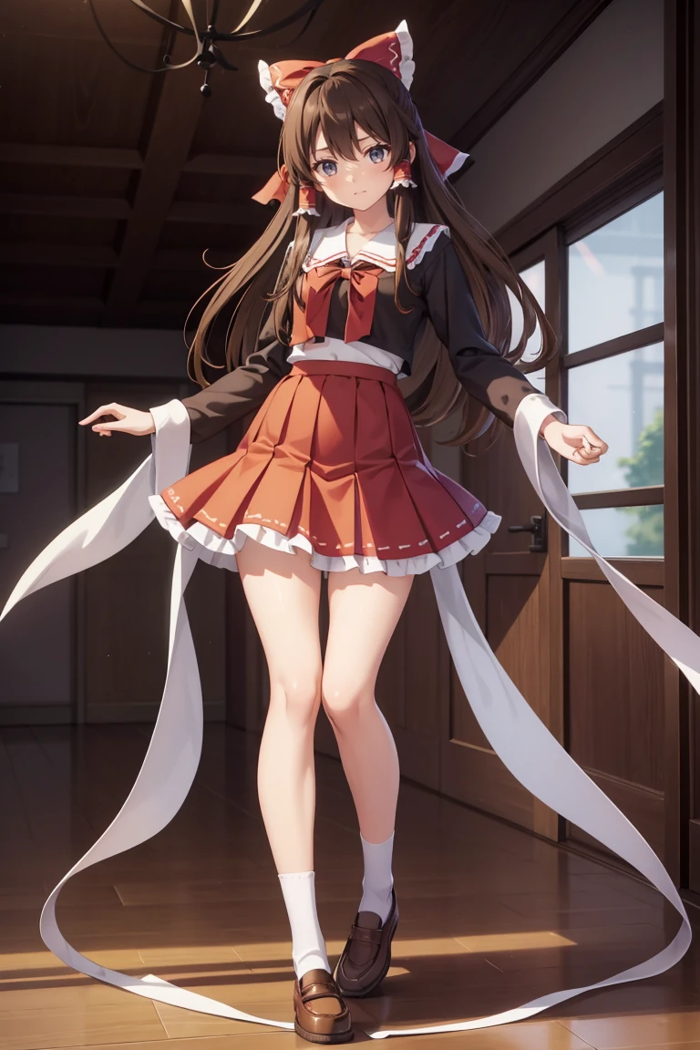 Reimu Hakurei, (Brown eyes:1.5), Brown Hair, bow, hair bow, Hair Tube, Long Hair, red bow, Side Lock, (((Slender body)))、(Girls' School Uniform)、classroom、
Full Body Shot,Smile Break (masterpiece:1.2), Highest quality, High resolution, unity 8k wallpaper, (figure:0.8), (Beautiful attention to detail), Highly detailed face, Perfect lighting, Highly detailed CG, (Perfect hands, Perfect Anatomy)