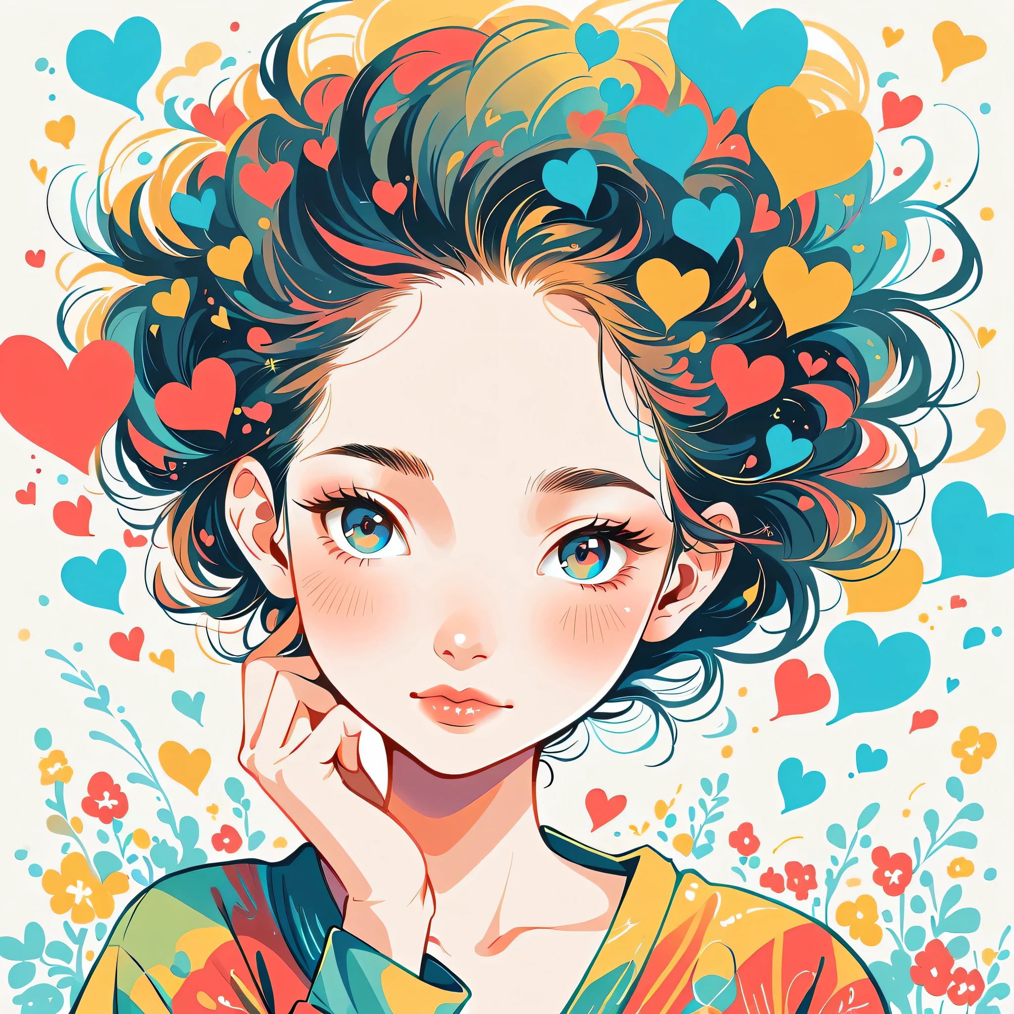 Black Star Red and White style, Simple Line Initialism，Abstract art，Urban Background, colorful hearts ,(((The most beautiful girl of all time))), Lips in love