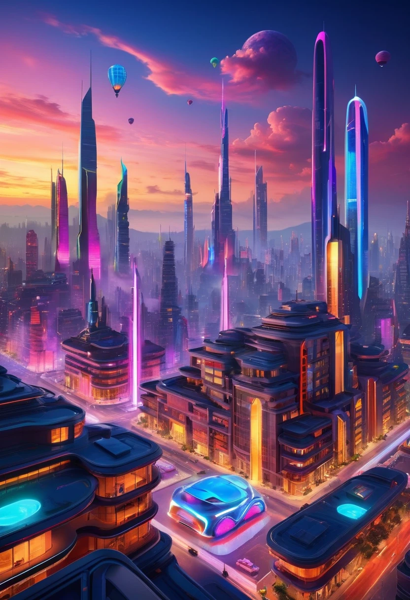 Ville colorée, Bâtiments futuristes, voitures volantes, néons, grand feu d&#39;artifice, rues bondées, Atmosphère animée, des gens heureux qui célèbrent, superbe horizon, Technologie de pointe, gratte-ciel de grande hauteur, Panneaux d’affichage holographiques, couleurs éclatantes, Énergie dynamique, Décorations festives, transport avancé, Spectacle de lumière éblouissant, Ambiance joyeuse, Architecture moderne, paysage urbain éclatant, des gens portant des tenues futuristes, Ambiance de fête, Musique entraînante, Gadgets de haute technologie, ville illuminée de lumières vives, scène énergique et vibrante, célébration d&#39;un nouveau départ, Paysage urbain futuriste, Avancées technologiques, Esprit festif, anticipation d&#39;un avenir radieux, ambiance optimiste, des conceptions avant-gardistes, Expérience immersive, un feu d&#39;artifice spectaculaire, Vue aérienne de la ville, marchés de rue animés, énergie positive, unité et convivialité, moments joyeux, un sentiment d&#39;émerveillement et d&#39;Excitation, grand spectacle, une ville qui renaît avec des possibilités infinies, espoir pour l&#39;avenir, réaliste, ultra réaliste.