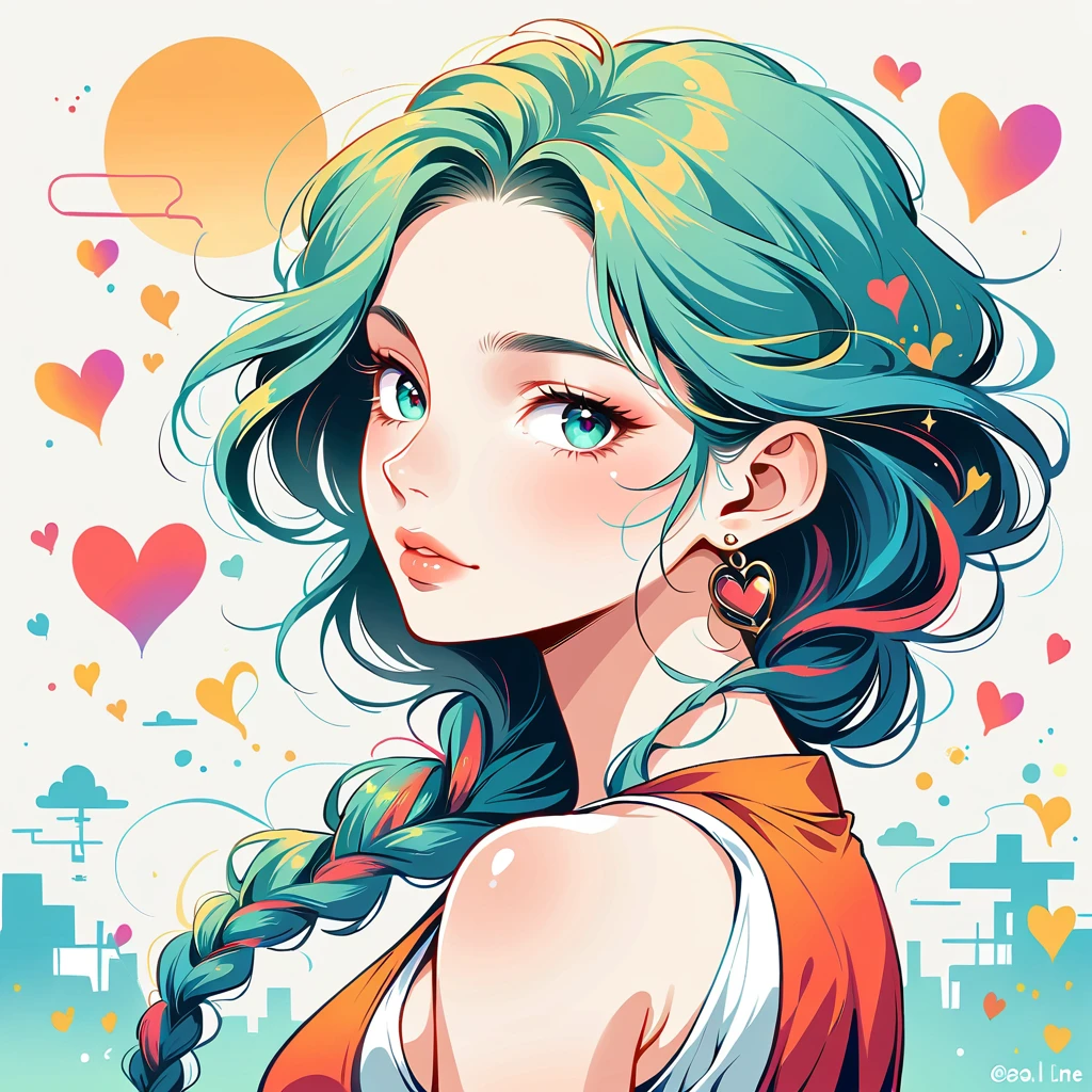 Black Star Red and White style, Simple Line Initialism,Abstract art,Urban Background, colorful hearts ,(((The most beautiful girl of all time))), Lips in love, オシャレメガネ