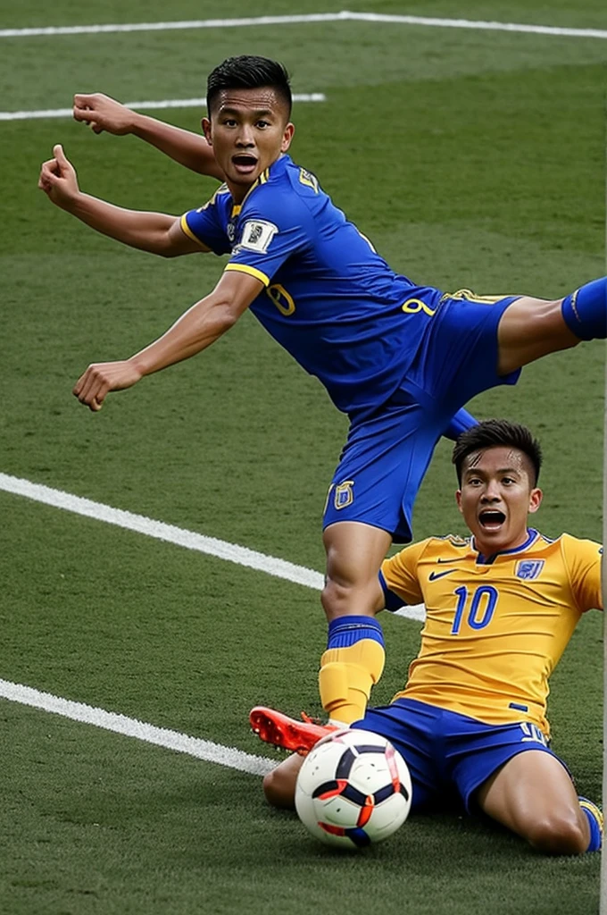Filipino soccer player celebrating for a goal
