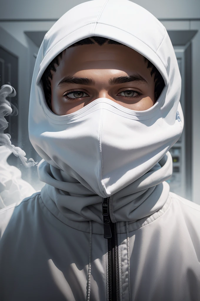 a close up of a person wearing a white mask and holding a cigarette, ski mask, album art, balaclava, crips, ski masks, crips details, rap album cover, high quality artwork, white mask, rap album cover art, alternate album cover, white head, album art cover, official artwork, xxxtentacion, paid artwork, yung lean. im illustrator format