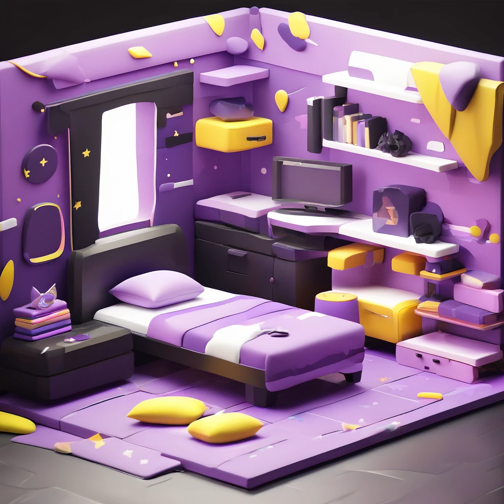 room, snug, streamer, Black color, purple, White, yellow