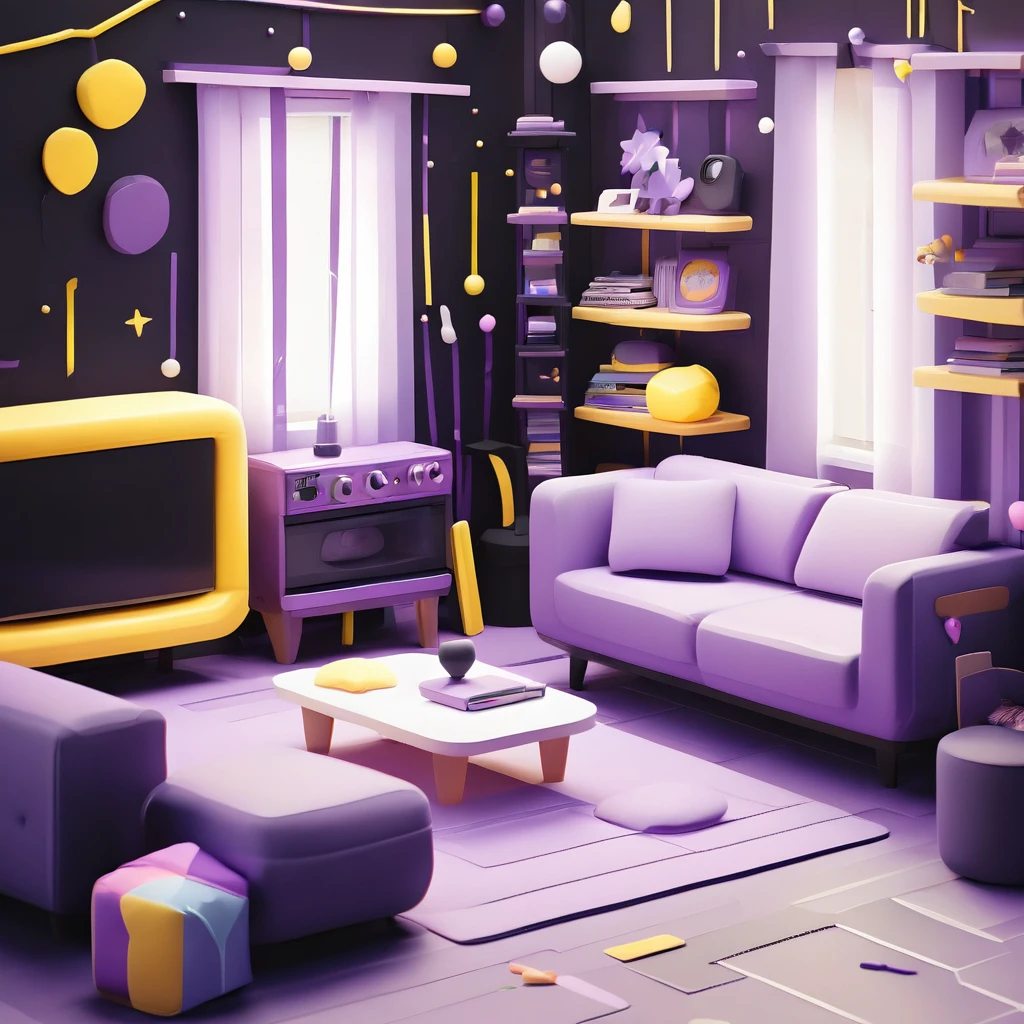 room, snug, streamer, Black color, purple, White, yellow