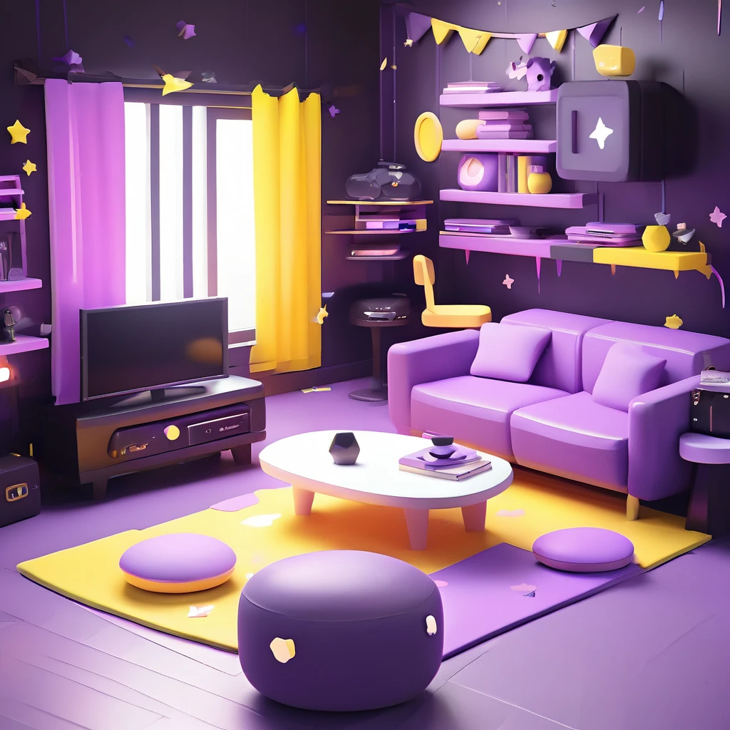 room, snug, streamer, Black color, purple, White, yellow