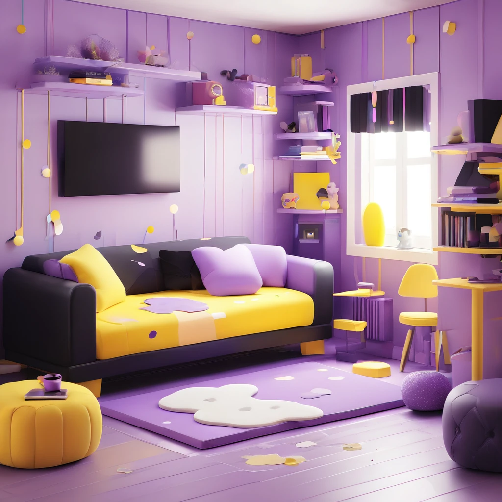 room, snug, streamer, Black color, purple, White, yellow