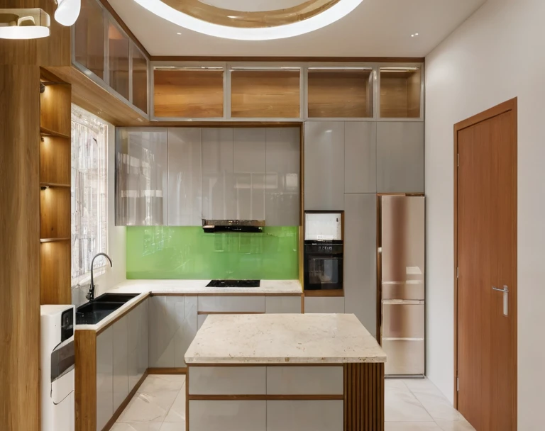 Raw photo,Masterpiece, high quality, best quality, authentic, super detail, interior, indoors, kitchen room style modern, minimalist line, daylight, aiaigroup