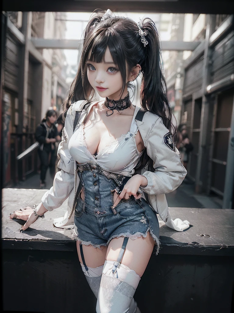 (Full Body View:1.4)、(Full body:1.4)、(Smiling with teeth showing:1.3),(Shibuya Gal:1.5)、(Hollywood actress:1.4)、(gothic fashion:1.5)、(Punk RockVisual Kei:1.3)、(Futuristic baby doll in black, white and denim:1.5)、(White denim and a delicate beige and white rider jacket:1.5)、(Denim garter belt:1.5)、(Denim and white cargo pants:1.3)、(Heart-shaped silver accessories:1.5)、(Brown Skin Belt:1.4)、(Blue High Heels:1.4)、(Lace patterned underwear:1.4)、20-year-old、NSFW,((Highest quality、In 8K、masterpiece:1.3))、Sharp focus:1.2、(Layered Cut、Beautiful boobs:1.1),Beautiful woman with perfect figure:1.4、(Doing an aerobics pose:1.3)、Slender Abs:1.2、Butt、Highly detailed face and skin texture、Detailed eyes、double eyelid,(Twin tails:1.3)、(Black brown hair:1.3)、Obscene、Gravure idol、(The background is the gorgeous Academy Awards red carpet:1.3)、(Make your legs thinner:1.4)、(Thin thighs:1.4)、(Slim body:1.3)、(clavicle:1.1)