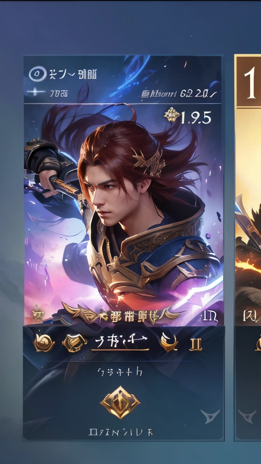 a close up of two screens of a man with a sword, iconic character splash art, character splash art, character profile art, hero character art, epic battle screen of hero, wild rift, artgerm detailed, artgerm jsc,