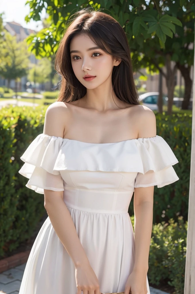 Big Tits,Clothing,Décolletage,Off the shoulder,Fine-grained face,Transparency,sunshine,dress