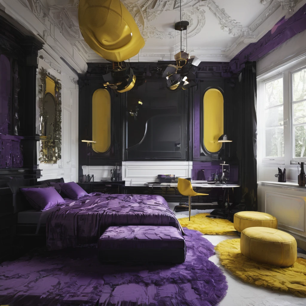room, snug, streamer, Black color, purple, White, yellow