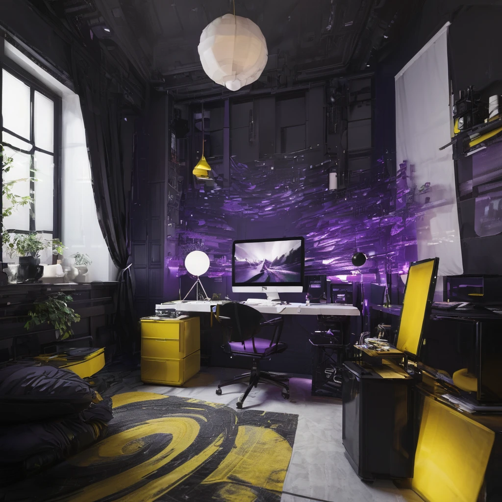 room, snug, streamer, Black color, purple, White, yellow