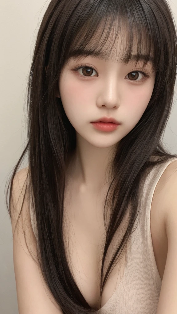Close-up of a woman with long hair and a cigarette, Ela tem cabelo preto With bangs, Ulzzang, With bangs completa, Larisa Manovar, With bangs, Korean, cabelo arrumado With bangs, Young and pretty Asian face, cabelo comprido With bangs completa, cabelos longos With bangs, Young and adorable Korean face, Pale, round face, young asian girl, complete , complete closed mouth, 
