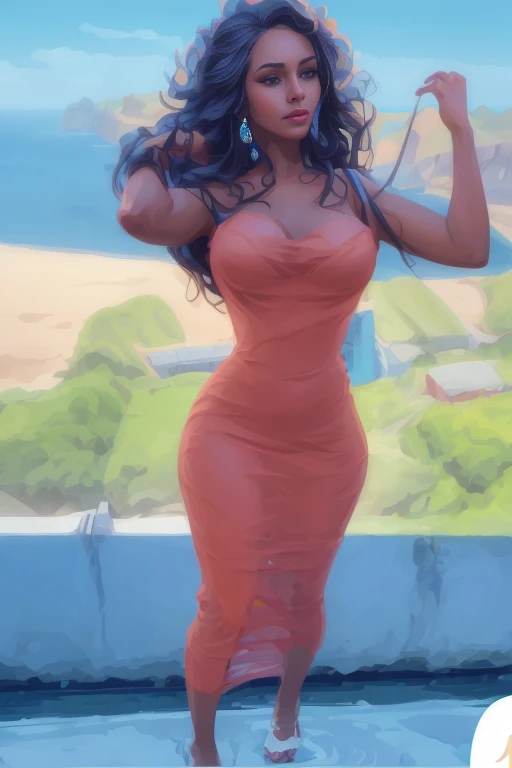 there is a woman in a dress posing for a picture, in style of digital painting, in style of digital illustration, female figure in maxi dress, digital art of an elegant, low detailed. digital painting, sultry digital painting, #1 digital painting of all time, # 1 digital painting of all time, smooth. digital painting, girl wears a red dress