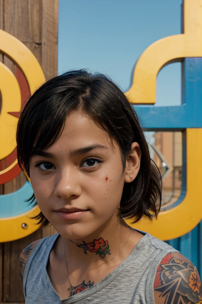 Disney Pixar Poster (a teenager facing backwards with a tattoo on his neck that says the name Qeila)