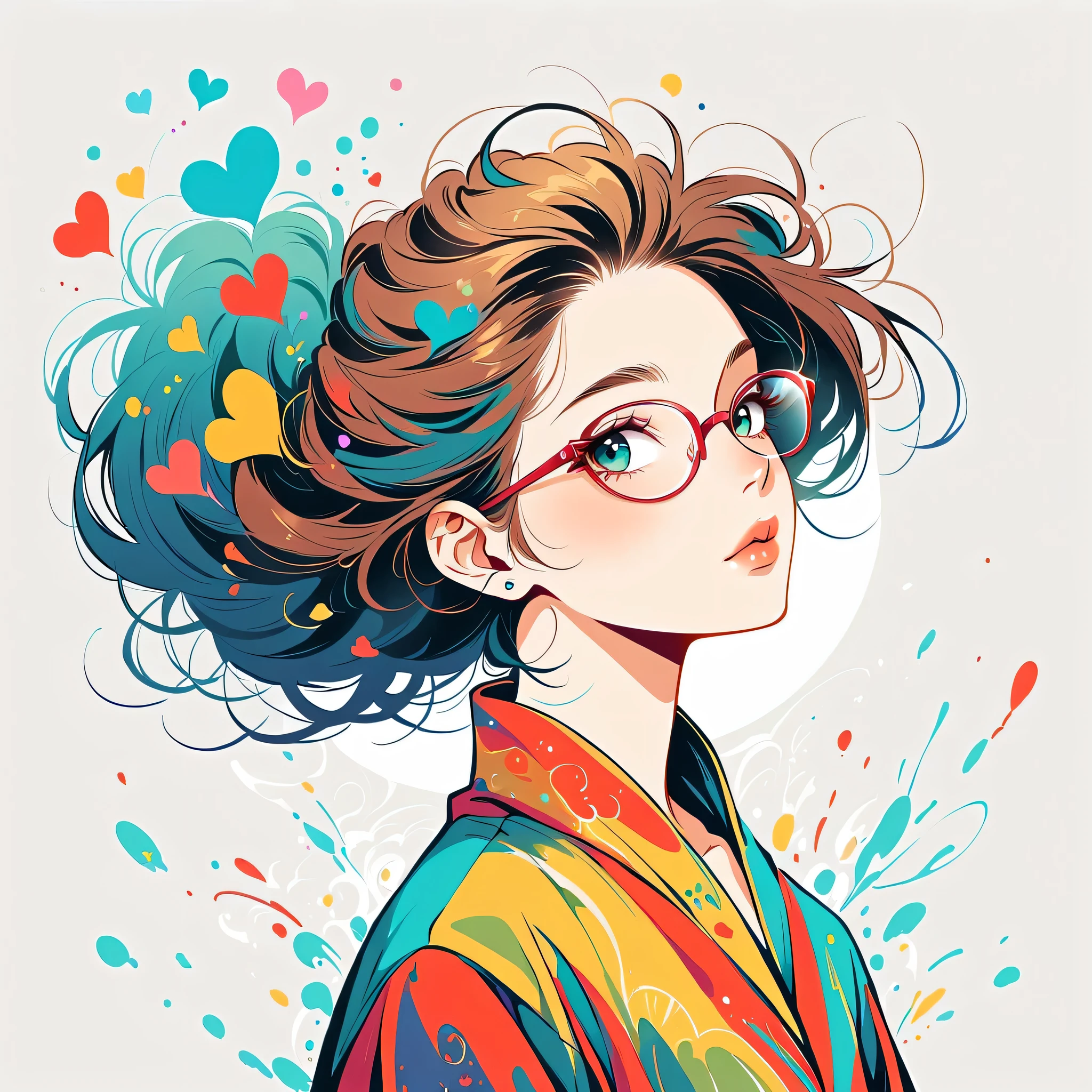 Black Star Red and White style, Simple Line Initialism,Abstract art,Urban Background, colorful hearts ,(((The most beautiful girl of all time))), Lips in love, stylish glasses