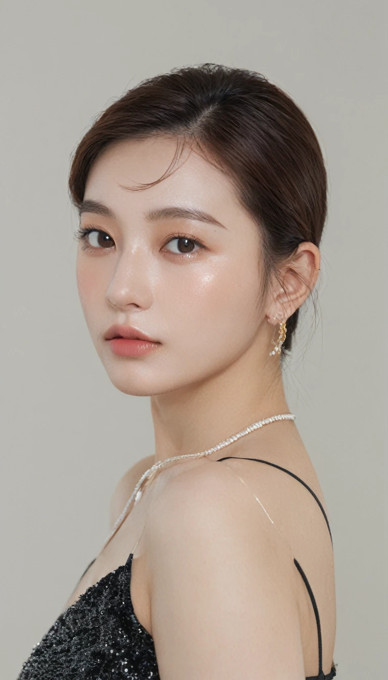 ((((upper body shot)))),(((nude))),(((nipples))),(((sagging breasts))),Ultra-high resolution,big eyes,Japanese,(forehead),(a girl),(1 girl),(baby face),((ta)),((18 years old)),((cute)),pretty,earring,((facing at viewer)),(long hair),necklace,((facing front))