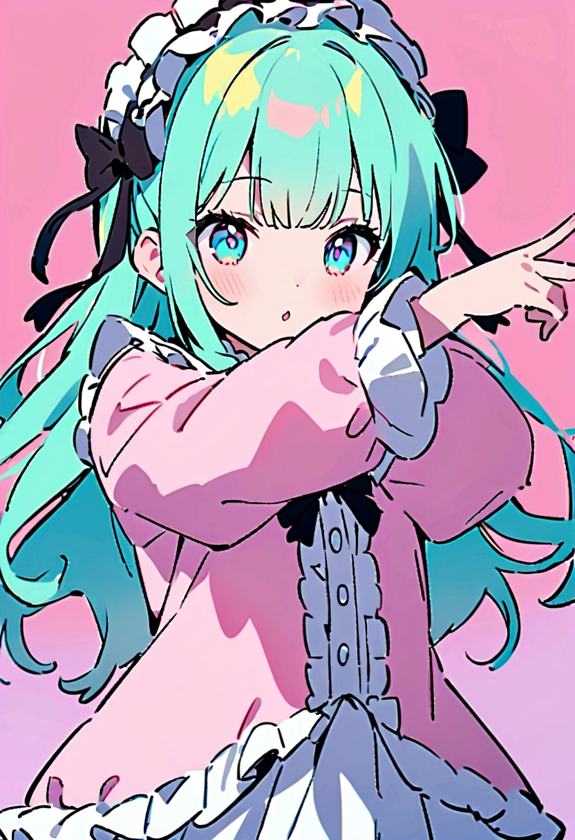 Cute Girls、Sweet ta、Pastel color background、Cute pose