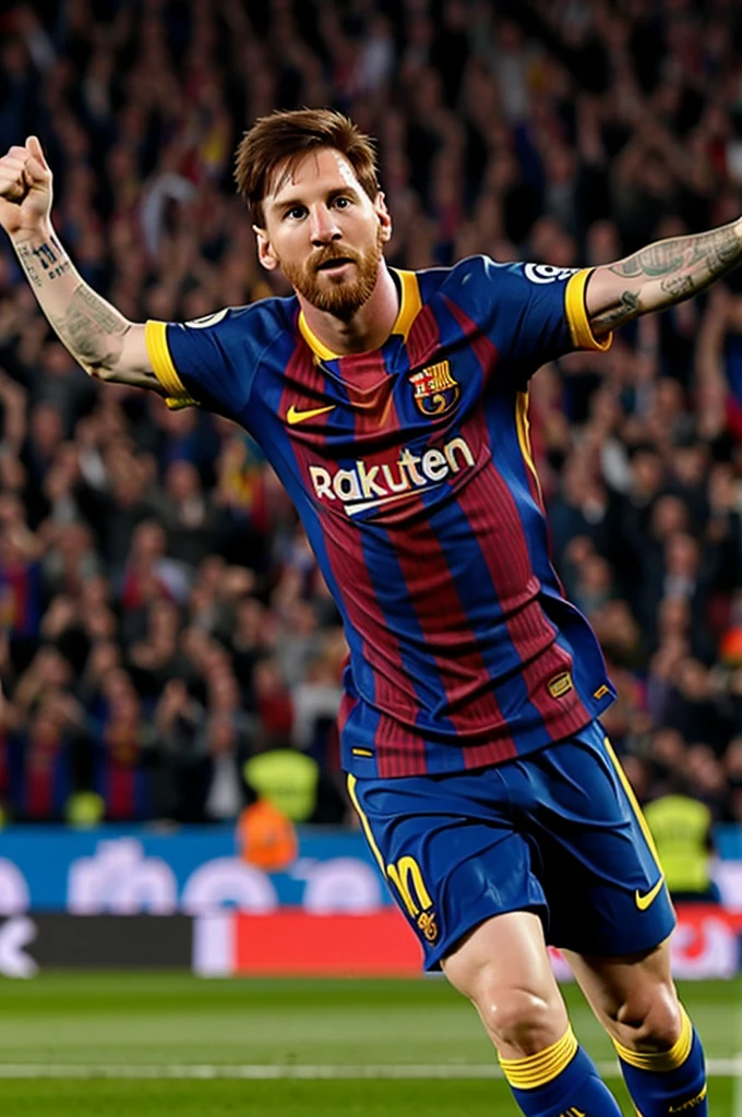 Messi celebrating a goal for Barcelona
