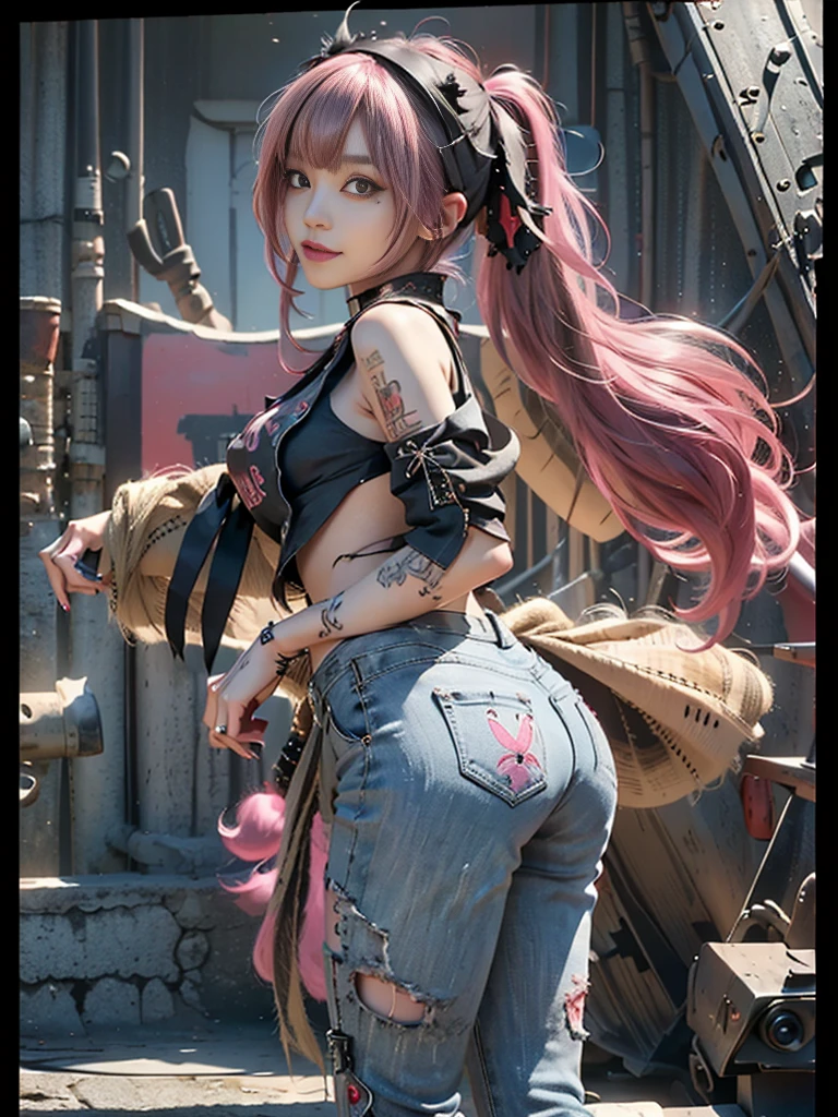 (Full Body View:1.3)、(Side view:1.1)、(Beautiful face:1.3)、(Smiling with teeth showing:1.3),(Shibuya Gal:1.5)、(Beautiful hookers from Beverly Hills:1.4)、(Neo-goth fashion:1.5)、(Punk RockVisual Kei:1.4)、(Modern white and red Barong:1.5)、(Tattered brown and charcoal denim bugle pants:1.5)、(Mustard Yellow Headband:1.3)、(Charcoal and khaki high heels:1.4)、collar、(We sell patterned underwear with logos.:1.4)、15 years old、NSFW,((Highest quality、In 8K、masterpiece:1.3))、Sharp focus:1.2、(Layered Cut、Huge boobs:1.1),Beautiful woman with perfect figure:1.4、(Open legs:1.3)、(Raise your arms:1.2)、(Open your crotch:1.3)、Slender Abs:1.2、Butt、Highly detailed face and skin texture、Detailed eyes、double eyelid,(Twin tails:1.3)、(Pink Hair:1.3)、Dynamic Pose、Obscene pose、Humiliating pose、Gravure idol、(luxury fashion show stage:1.3)、(Make your legs thinner:1.4)、(Slim body:1.3)、(clavicle:1.1)