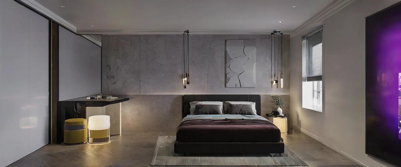 room, snug, streamer, Black color, purple, White, yellow, with bed, windowed, streamer room, 검은 background, background