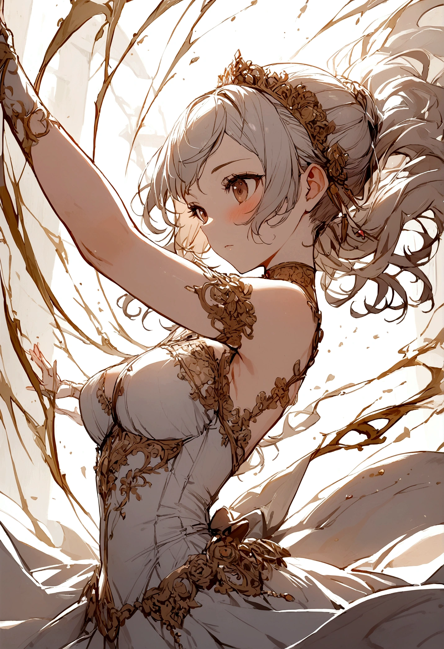 ((Highest quality, High resolution, masterpiece, detailed)),
Written boundary depth, View your viewers, Anatomically correct, １people, woman, Perfect Face, Cute and symmetrical face, Shiny skin,
(Medium Hair, Blonde), blue eyes, (Large Breasts:0.9),
Beautiful details, Beautiful Hair, Beautiful Face, Beautiful clavicle, Beautiful body, Beautiful breasts, Beautiful thighs, Beautiful legs,
(White chocolate), Cover your head in chocolate