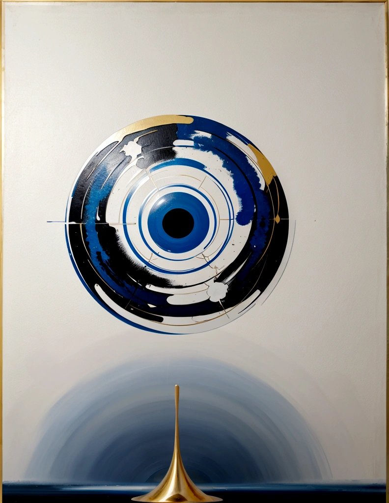 modern abstract painting, Golden, blue,silver, Round asymmetrical abstract graphics, harmonious colors, major, high quality, Brushstrokes, balanced composition