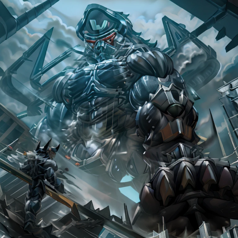 (masterpiece. official art. 8k. best quality. detailed full body. full body.)
(situation 1 : dominating demon lord dragon batzz. focus Colossus mechanical Muscular demon lord dragon batzz is trampling the CITY. macro. stomp. Low-angle perspective. emphasizing the immense size. The perspective is from below, emphasizing the sheer majesty and power of the Colossus. Colossus art. He is much bigger than a skyscraper. Giga Colossuss. micro soccer field. looking down.)

(situation 2 :smoke and flames rising from the destruction in the city)

(Additional details 1: wearing a full-face helmet. helmet is jet black. The color of NANOSUIT is jet black. high-tech bio-mecha armor. real texture material. whole body shines like metal. Wearing cyberpunk mecha. emphasizes the muscles. suit fully made of metal. intricate armor. Robotic suit. suit fully made of metal. NANOSUIT with the same design as demon lord dragon batzz.). (demon lord dragon batzz has 5 toes.)

(Additional details 2: (Detailed head. Detailed Body. Detailed abs. gigantic muscles. HYPER MUSCLES. Gigachad Muscular. big muscle. pecs. triceps. traps. unusually developed muscular body. body full of huge muscles. showing off muscles. pectorales enormes. Exaggeratedly huge muscles. huge muscles. long legs.).

(Additional details 3: nj5furry, Spread wings. It has wings. black have big wings. The claws are sharp. Sharp teeth.5 toes.). 
