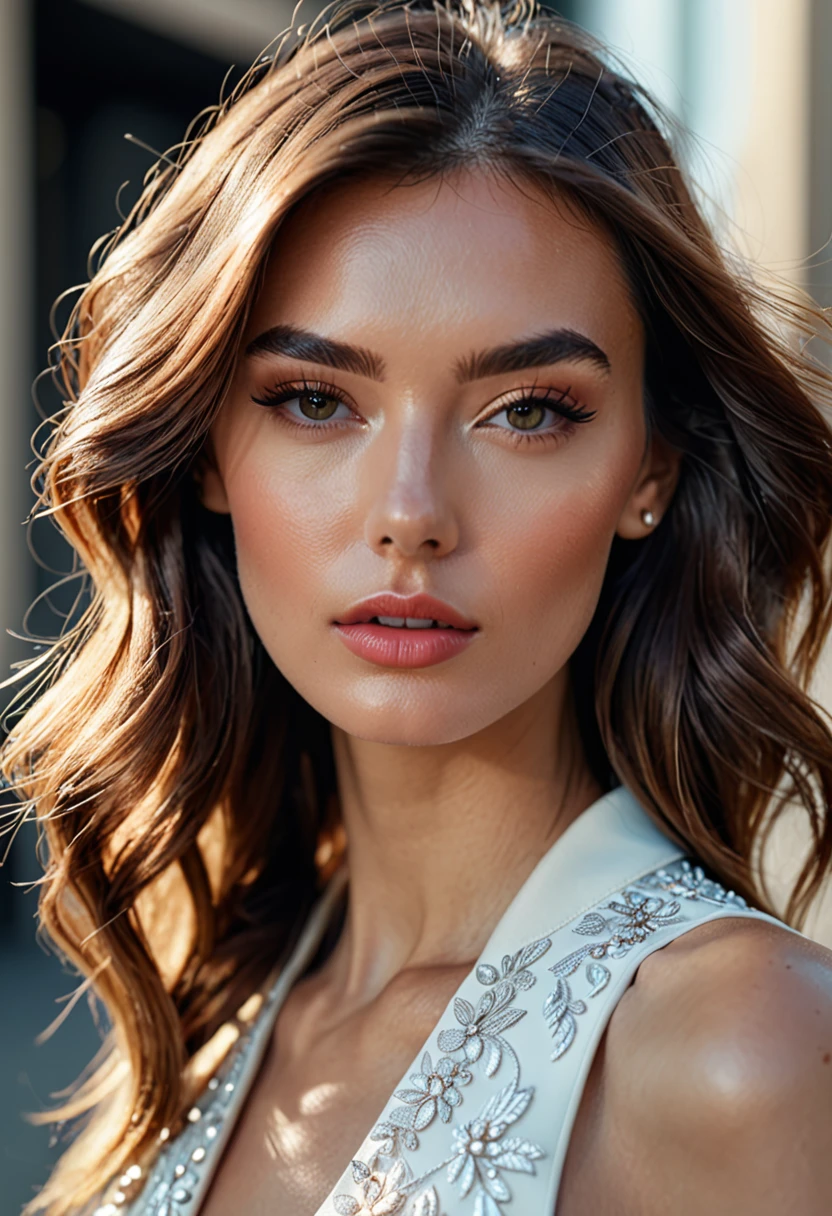 close-up of a stunning fashion model, ultra-realistic, portrait, shot on a Sony A7III, high quality --ar 35:64 --stylize 250