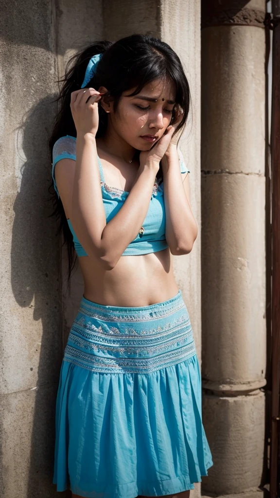 Indian sad girl, 25 years old, crying, beautiful, noble, sad, close image 