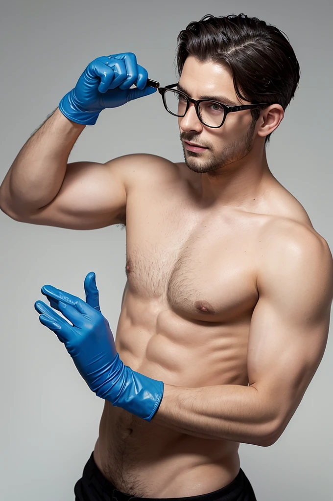 Glasses, Handsome, Rubber Gloves, Man, Naked