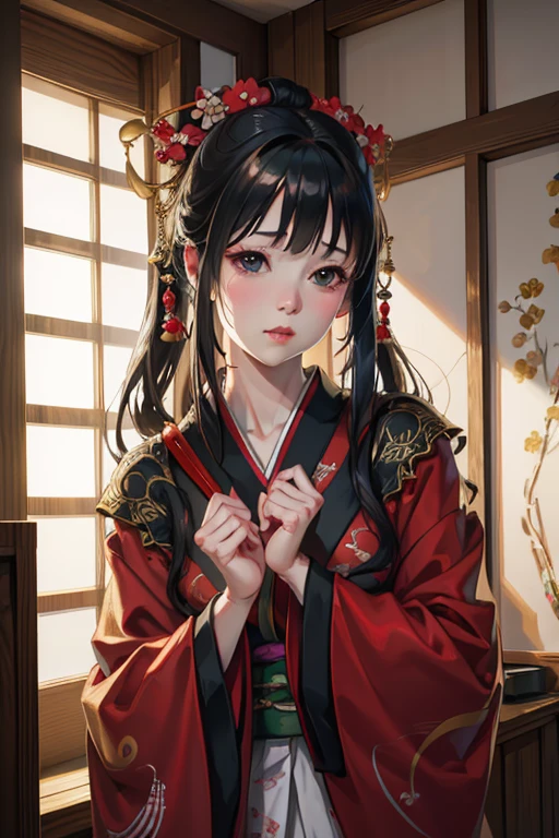 kimono, heart, (8K, RAW Photos, Highest quality, masterpiece: 1.2), (Realistic: 1.6), (masterpiece), (Highest quality: 1.0), (Ultra-high resolution: 1.0), detailed, 40s, One, detailed beautiful skin, detailed room, ,Realistic skin