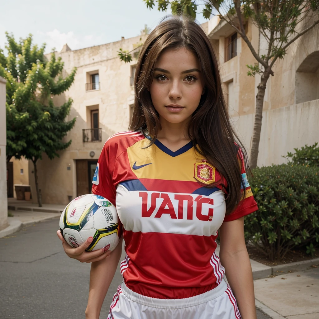 cute brunette girl  nice body big tits with spain soccer jersey on realistig spain soccer jersey cute brunette realistic soccer jersey spain soccer jersey spain flag