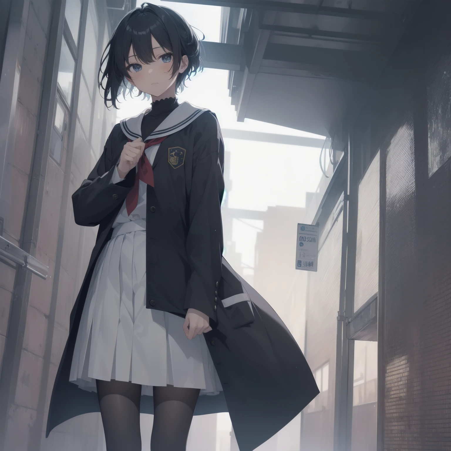 ultra-absurdres-Top quality by artist God, ultra-detailed, high resolution, anime moe artstyle, best anime 8k konachan wallpaper, pixiv contest winner, pool:2810, perfect anatomy,break, 1girl, (Please draw a girl walking sleepily to school alone. )break,(Solo,little female, 13-year-old:1.3),Full limbs, complete fingers,a junior high school student, (very short hair), short cut, flat chest, , small butt, small black eyes, beautiful detailed eyes, well-proportioned iris and pupils, expressive eyes, highres detailed hair, soft expression, salor school_uniform, sailor collar, serahuku, bow, pleated skirt,(Detailed Lighting), (Detailed background), in the School commute route. break,super detailed skin, Best cinematic lighting powered by famous artist, 8k,beauty illustration,photoshop_(medium),very aesthetic,break,((artist:saiguchi_otoufu )), artist:clamp ,artist:carnelian ,artist:kantoku ,