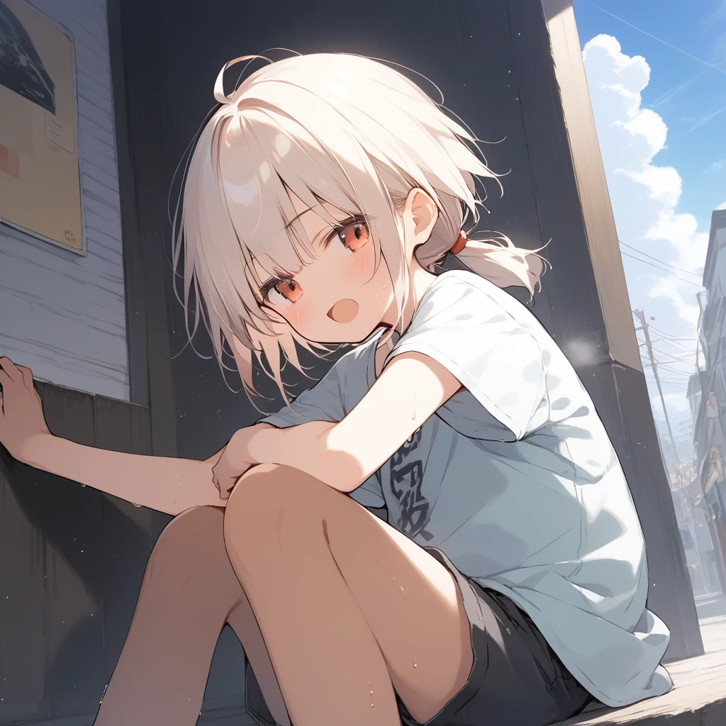score_9, score_8_up, score_7_up, source_anime, best quality, masterpiece,official art, absurdres, highres, waifu2x,break,1girl, tomboy, dark-skinned female, short hair, low ponytail, flat chest, short shorts, sweat, parted lips, sleepily, outdoors, break,(clear line illustration:1.2),very high resolution, very aesthetic, super detailed skin, Best sexual lighting powered by famous artist, 8k,cute picture,beauty illustration,photoshop_(medium),,(Detailed Lighting),uncensored,