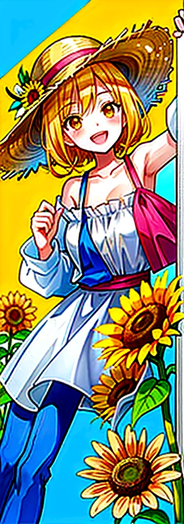 Summer sky、sunflower、Straw hat、Big smile、Oxytocin、One Piece Appears、Please open your mouth wide、Wink、bright, Energetic and aggressive、