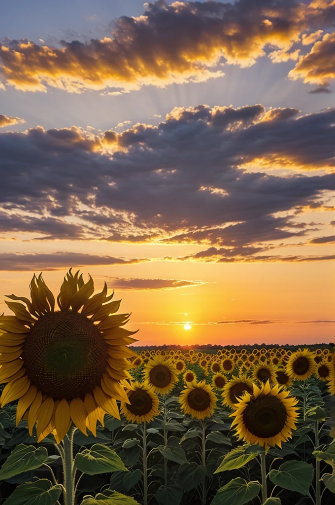 Sunrise with large sunflowers