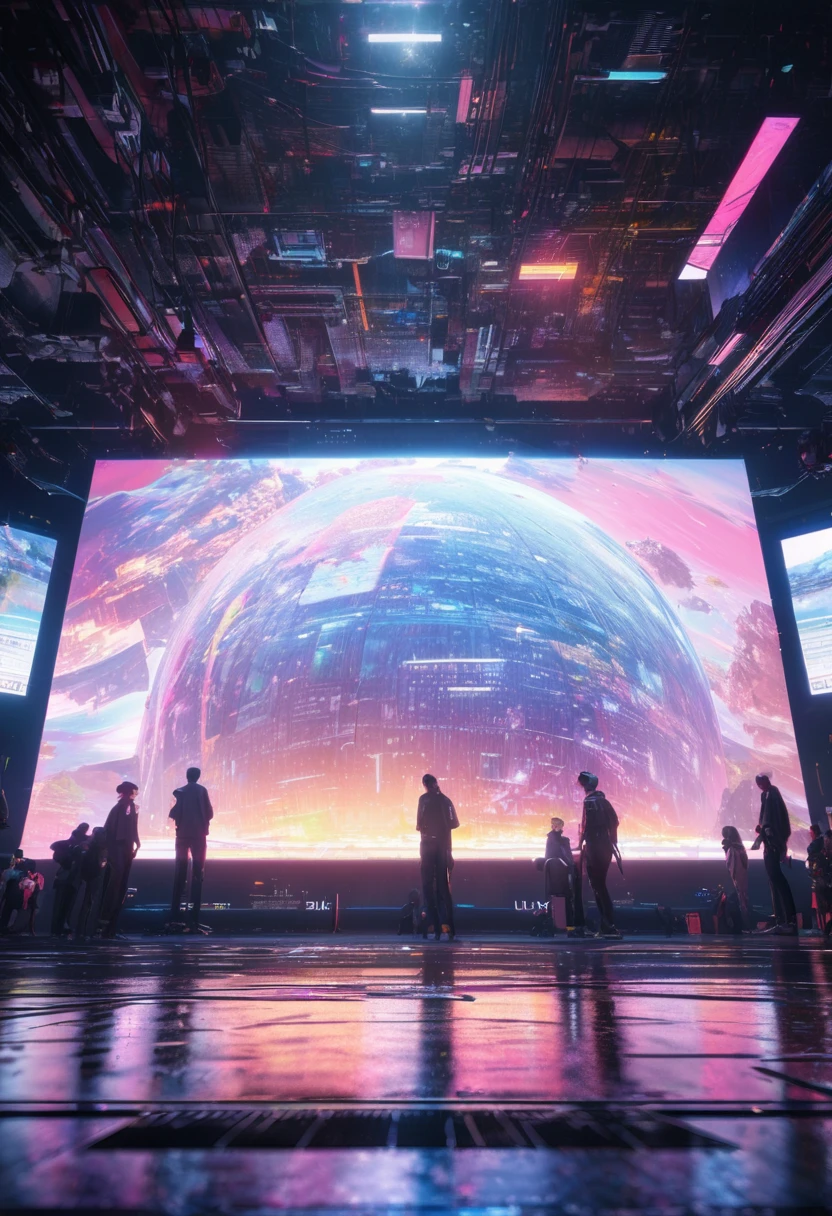 People live, Future City Street , Bright lighting, Spirited, Very crowded, Populous, Color Scheme, Art Station, Create ultra-realistic renderings of aircraft,cyber punk. Street cables densely cover the areas between buildings. Lighting scene lights on, quality\(8K,非常に精細なCGユニットのwallpaper, masterpiece,High resolution,top-quality,top-quality real texture skin,Surreal,Increase the resolution,RAW Photos,最高quality,Very detailed,wallpaper,Cinema Lighting,Ray-tracing,Golden Ratio\),(Long Shot),landscape,