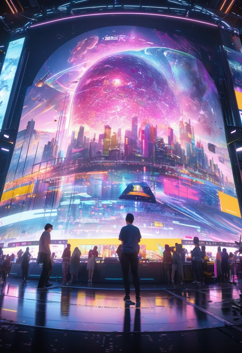 People live, Future City Street , Bright lighting, Spirited, Very crowded, Populous, Color Scheme, Art Station, Create ultra-realistic renderings of aircraft,cyber punk. Street cables densely cover the areas between buildings. Lighting scene lights on, quality\(8K,非常に精細なCGユニットのwallpaper, masterpiece,High resolution,top-quality,top-quality real texture skin,Surreal,Increase the resolution,RAW Photos,最高quality,Very detailed,wallpaper,Cinema Lighting,Ray-tracing,Golden Ratio\),(Long Shot),landscape,