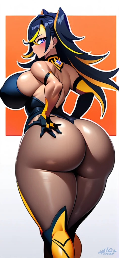  anime girl dehya (genshin impact) busty  with thick thighs and big ass bigger than thighs and head and body , ass view, hyper ass with  long hair 