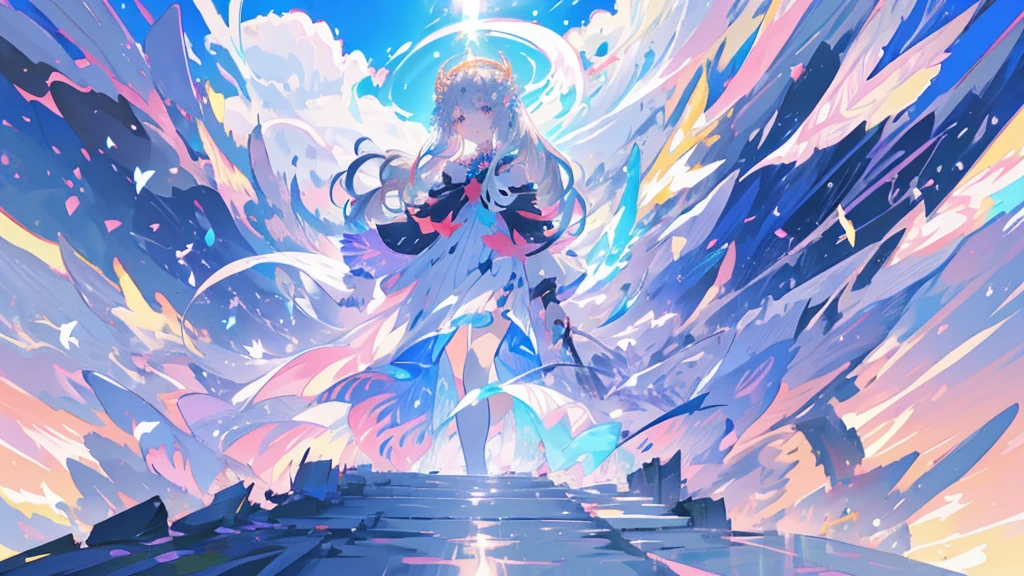 Anime girl with long silver hair standing among flowers and water, Anime Goddess, Gray Haired deity, artstation pixivでトレンド, Cute anime waifu in a nice dress, ((Beautiful Fantasy Empress)), Beautiful anime artwork, ”Beautiful Anime Women, Portrait of a girl in the Knights of the Zodiac, Masterpiece Goddess of Sorrow, Beautiful anime art, Beautiful Anime Women, Silvery long hair,lovely Pink Eyes,Anime Goddess,Silk and white long dress,Happy smile,Elegant woman,Clear blue sky background,In the middle of a colorful flower field,Flower Crown,Colorful and shiny , Detailed digital anime art,Gray Haired deity,8K High Quality Detailed art,Fantasy art,Beautiful fantasy anime artwork,Beautiful fantasy illustration,Fantasy art style,Beautiful and elegant goddess, 2.5 d CGIアニメファンタジーアニメアートワーク,Flower Goddess,Beautiful flower field,Gray Hair,Beautiful face in every detail,Pink Eyes, (8K High Quality Detail)
